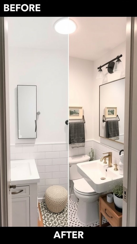 Before and after images of a bathroom makeover by @Madebylaurajenkins