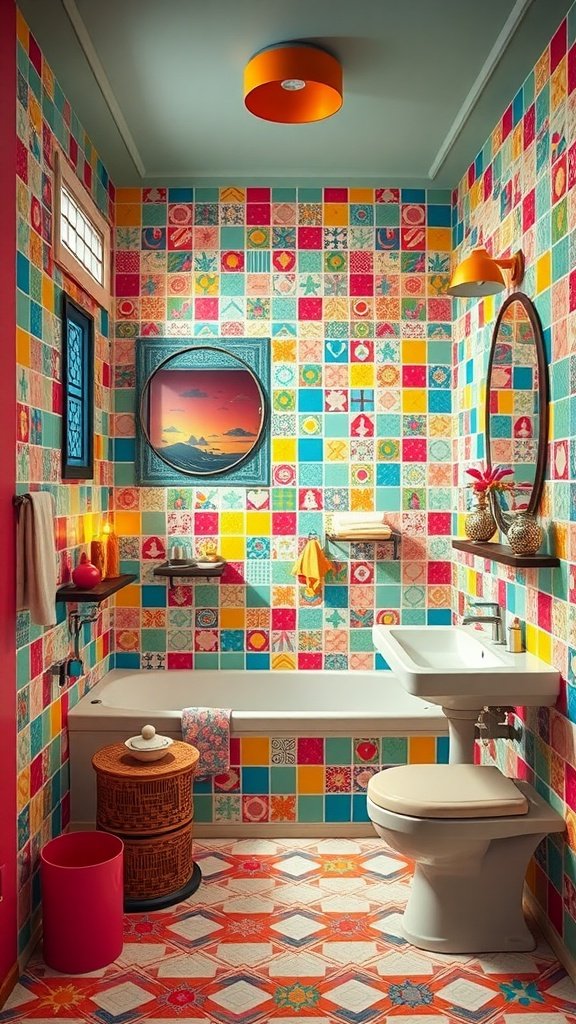 Colorful bathroom with vibrant tiles and playful design