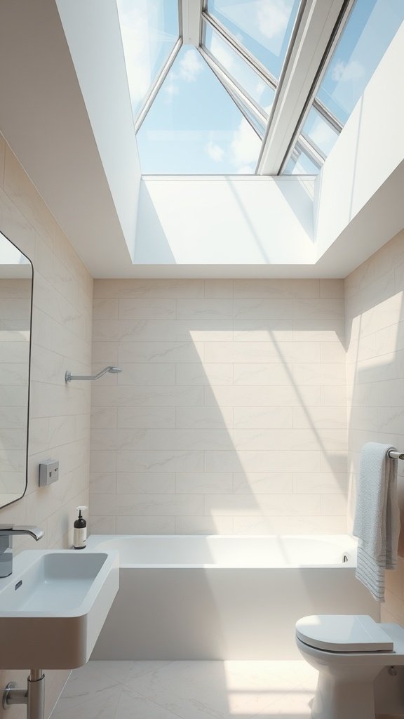 Bright bathroom featuring a large skylight with a clean, modern design.