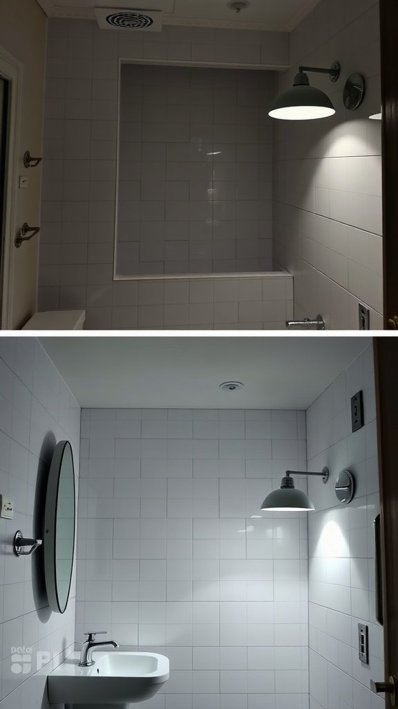 Image showing a bathroom with inadequate lighting, emphasizing the importance of proper lighting in bathroom design.