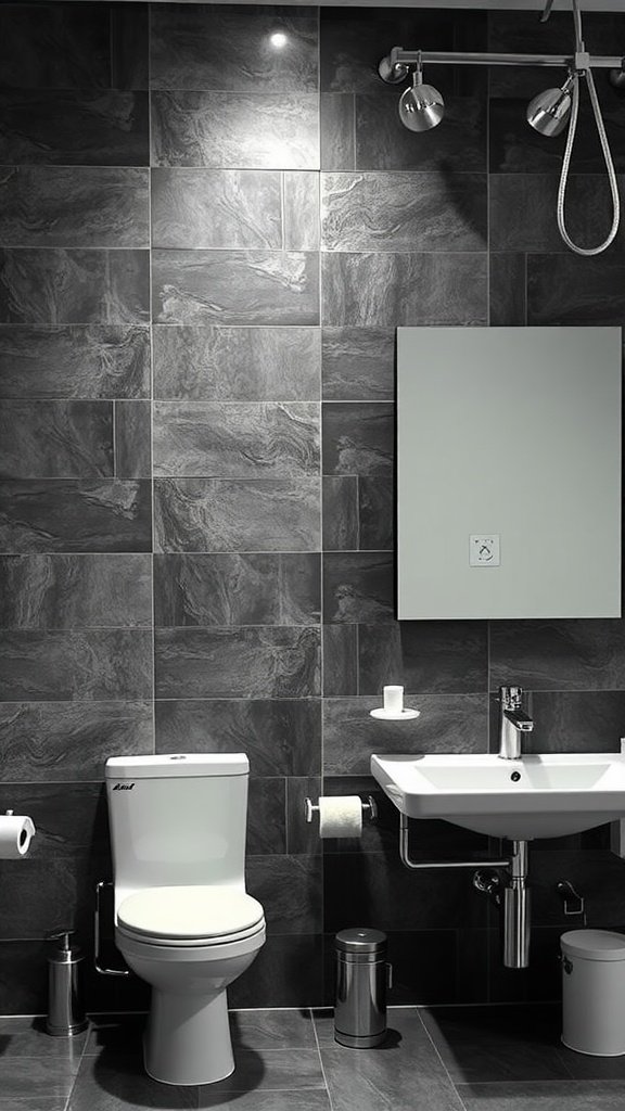 Modern bathroom with sleek fixtures and tiles